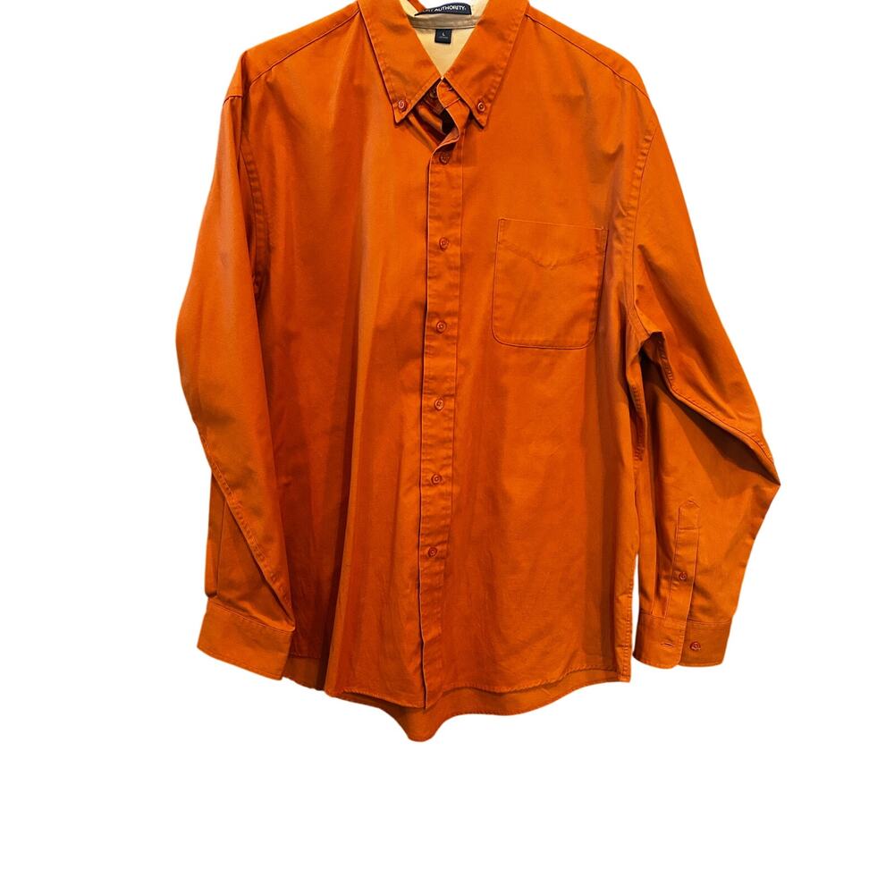 Port Authority Easy Care Long Sleeve Button Down Shirt Orange Men's Size L EUC